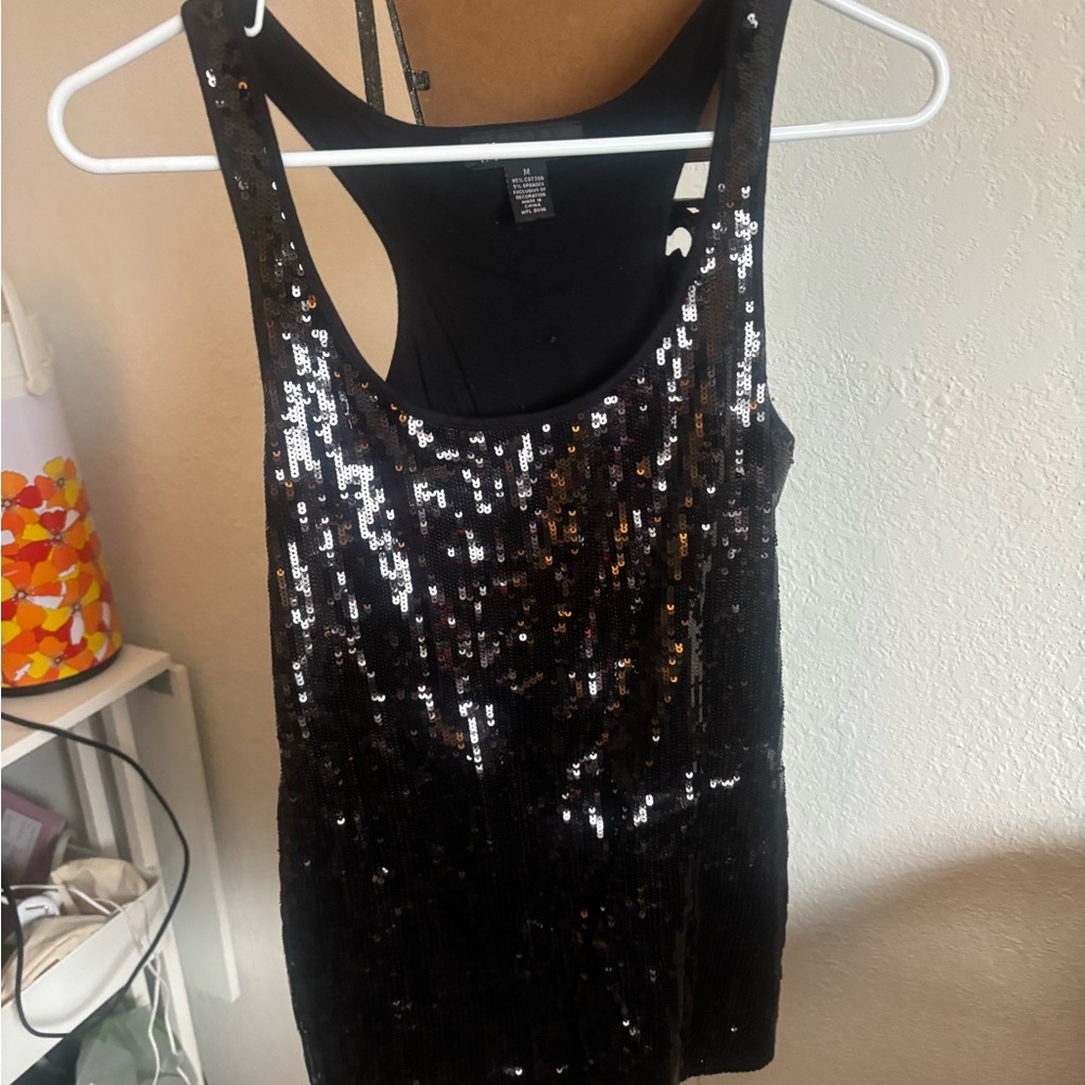 INC International Concepts Black Sequin Tank Top